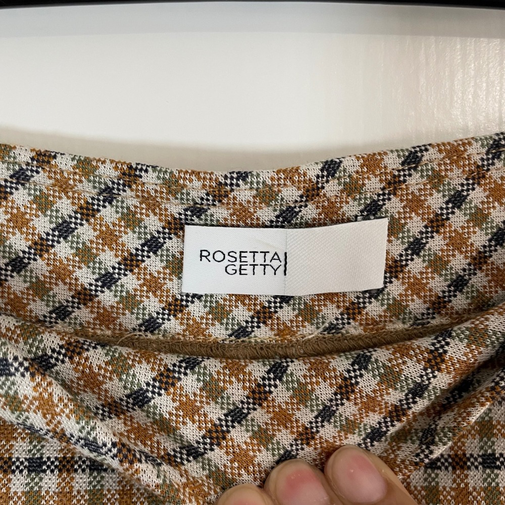Rosetta Getty Size Small Maxi Skirt Brown Plaid Check High Waist Back Slit - Picture 3 of 6